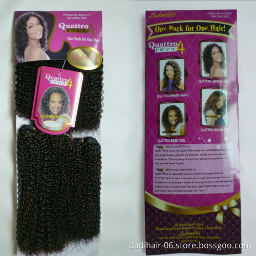 Hot sale Adorable synthetic hair extensions quattro bebe curl 4pcs,small curly heat resistant fiber synthetic hair packing